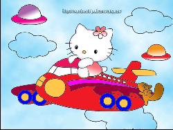 Hello Kitty flying on a plane