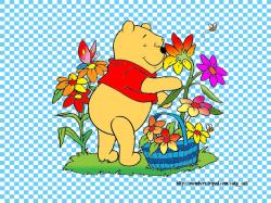 Pooh smelling flowers
