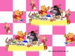 Pooh and his gang having lunch