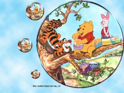 Pooh eating honey on a tree