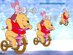 Pooh & Piglet Riding on a Bicycle