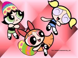 The Powerpuff Girls are playing with the Easter Eggs