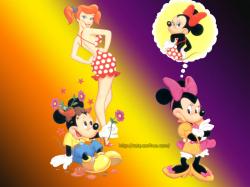 Mickey giving flower to Minnie